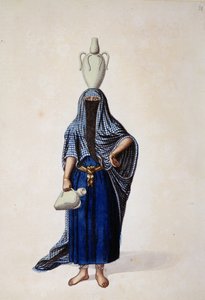 Egyptisk kvinna som bär en Ibrik-vattenkruka, troligen av Cousinery, ottomansk period, tredje kvartalet av 1700-talet (wc på papper)