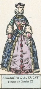 Elisabeth av Österrike, hustru till Karl IX (färgad gravyr) av French School