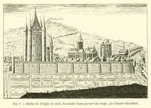 Tempelhägn 1610; faksimil av en gravyr från tiden, av Claude Chastillon av French School