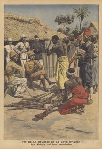 Slutet på en revolt av Abes-folket i Elfenbenskusten (färg litho) av French School