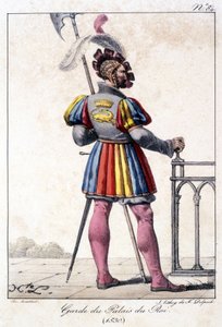 Gravyr av en vakt vid kungens palats 1530. av French School