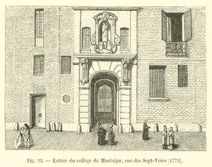 Ingången till college i Montaigu, rue des Sept-Voies, 1779 av French School