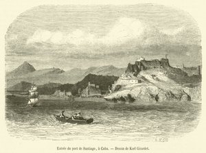Entree du port de Santiago, till Kuba (gravyr) av French School