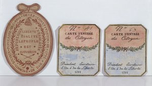 Inträdeskort för Konstitutionens vänners sällskap i Dax, 1792 och 1793 (tryckt papper) av French School