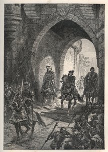 Karl VI den älskade (1368-1422), kung av Frankrike, inträde i Paris efter att ha krossat upproret i Maillotins, 1382 - Franske kungen Charles Vi återvänder till Paris - Entree av Charles VI le Bien-Aime (1368) -1422), kung av Frankrike, i Paris efter den av French School