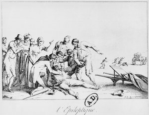 Epileptisk attack på gatan, ca 1800 av French School