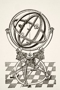 Ekvatorialringar eller cirklar, efter koppargravyr i boken Tychonis Brahe Astronomiae Instauratae Mechanica från 1602, från vetenskap och litteratur under medeltiden av Paul Lacroix pub. London 1878 av French School