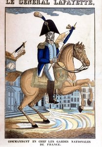 Ridsporträtt av general La Fayette (Lafayette), överbefälhavare för Frankrikes nationalgarde av French School