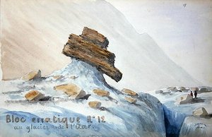 Oregelbundet block nr 12 vid Aar-glaciären i de schweiziska alperna (akvarell på papper) av French School