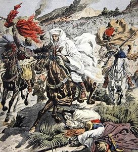 Escape of Sultan Abd Al-Aziz från Marocko, omslagsillustration från Le Petit Journal, 6 september, 1908 av French School