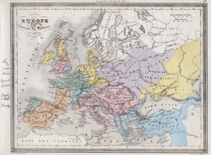 Europa efter invasionen av barbarerna på 600-talet - Plåt extraherad från "" Universal Atlas of Ancient and Modern Geography for the Use of Residential Schools"" av Vuillemin - omkring 1845 av French School