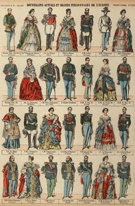 Europeiska kungligheter (färgad gravyr) av French School