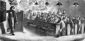 Kvällsklass på en allmän vuxenskola i Paris 1858. av French School