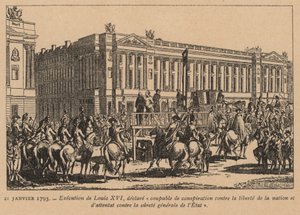 Avrättning av kung Ludvig XVI av Frankrike, Paris, franska revolutionen, 21 januari 1793 (gravyr) av French School