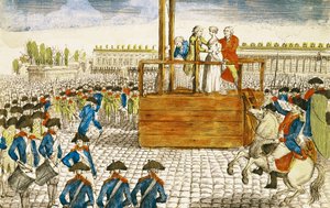 Marie-Antoinettes (1755-93) avrättning på Place de la Revolution den 16 oktober 1793. av French School