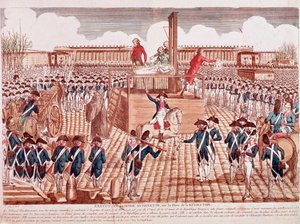 Avrättning av Marie Antoinette, Frankrikes drottning, Place de la Revolution, Paris, 16 oktober 1793 (gravyr) av French School