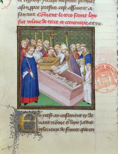 Uppgravning och kanonisering av St. Louis (1215-70) 1297, från Les Grandes Chroniques de France av French School