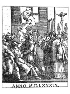 Exorcerande scen 1589 av French School