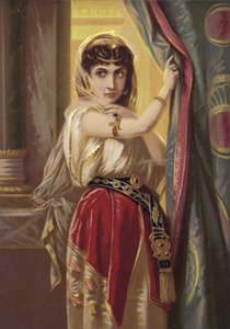 Exotisk flicka, bärande guldsmycken (chromolitho) av French School