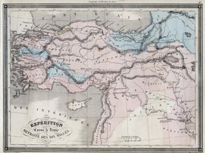 Expedition av Cyrus den Unga (5:e århundradet f.Kr.) och reträtt av de tio milen - Plåt extraherad från "" Universal Atlas av antik och modern geografi för bostadsskolor"" av Vuillemin - ca. 1845 av French School