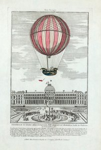 Erfarenhet av MM:s aerostatiska klot. Charles och Robert på Jardin des Thuileries den 1 december 1783, pub. 1783 (handfärgad gravyr) av French School