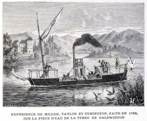 Upplevelse av Miller, Taylor och Symington, gjorda 1789, på vattenbiten av Dalswintons land - i "" Album of Science; berömda forskare; Stora upptäckter””” 1896. av French School