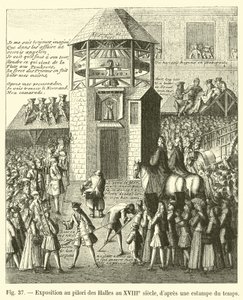 Utställning i pelaren Les Halles på 1700-talet, efter ett tryck från tiden av French School