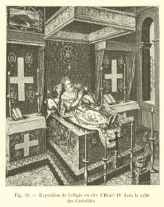 Utställning av Henri IV:s vaxbild i Salle des Cariatides av French School