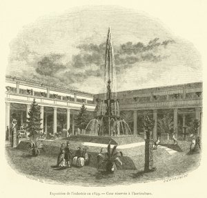 Industriutställning 1849, innergård reserverad för trädgårdsodling (gravyr) av French School