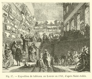 Utställning av målningar på Louvren 1763, efter Saint-Aubin av French School