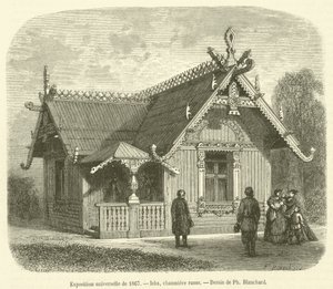 Universell utställning 1867, Isba, rysk stuga (gravyr) av French School
