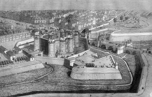 Exteriör vy av Bastiljen i Paris 1650. av French School