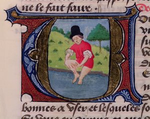 F.27v Leeching, från Traite de Medecine av Aldebrande de Florence, 1356 av French School