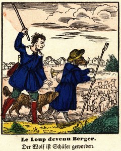 Fables de La Fontaine: vargen blev herde. Bild av Epinal, första hälften av 1800-talet. av French School