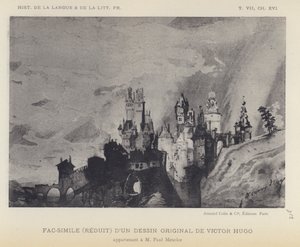 Faksimil (förminskad) av en originalteckning av Victor Hugo (litho) av French School