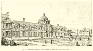 Fasaden på Chateau des Tuileries med utsikt över den lilla parken, östra sidan, 1575 av French School