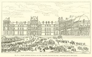 Västra fasaden av Louvren omkring 1660, faksimil av en teckning av tiden, kommunicerad av M Albert Lenoir av French School