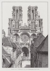Fasad av Laons katedral, tidigt 1200-tal (litho) av French School