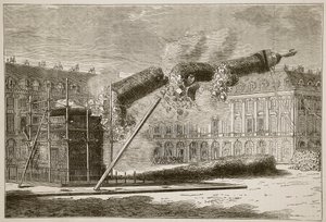 Fall of the Vendome Column, april 1871, illustration från Cassells historia om kriget mellan Frankrike och Tyskland, 1870-1871 av French School