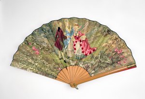 Fläkt, ca 1870-1900 (trä, siden, linne, mässing)