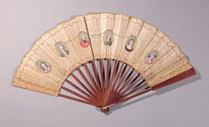 Fan som föreställer karaktärer involverade i Affaire du Collier, 1786 (wc på papper) av French School