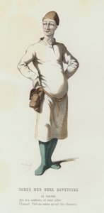 Farce Des Deux Savetiers (färgad gravyr) av French School