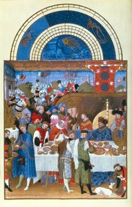 Faksimil av januari: bankettscen av bröderna Limbourg, från Tres Riches Heures du Duc de Berry (för original se 8433) av French School