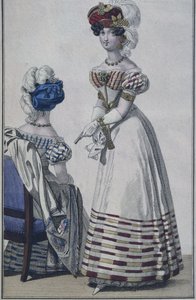Modetallrik, Paris, illustration från Le Petit Courrier des Dames, ca 1820 (färggravyr) av French School