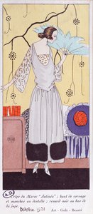 Modetallrik föreställande en fläkt gjord av fjädrar, från Art, Gikt, Beaute, 1921, (pochoir-tryck) av French School