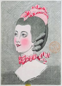 Modetallrik från LArt de la Coiffure de Dames, av Sieur Legros, publicerad i Paris 1767 av French School