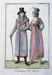 Mode under Directoire: ett par eleganta parisare. Anonym litografi från 1795. Paris, kostymmuseum av French School