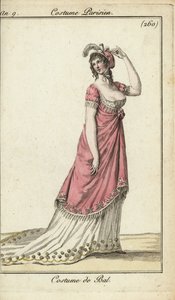 Fashionabla kvinna i en lyxig balklänning, Paris av French School