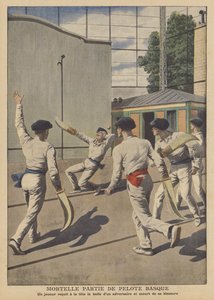 Dödsolycka under en omgång baskisk pelota (färg litho) av French School