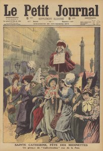 Högtiden för St Catherine, skyddshelgon för klädarbetare (färg litho) av French School